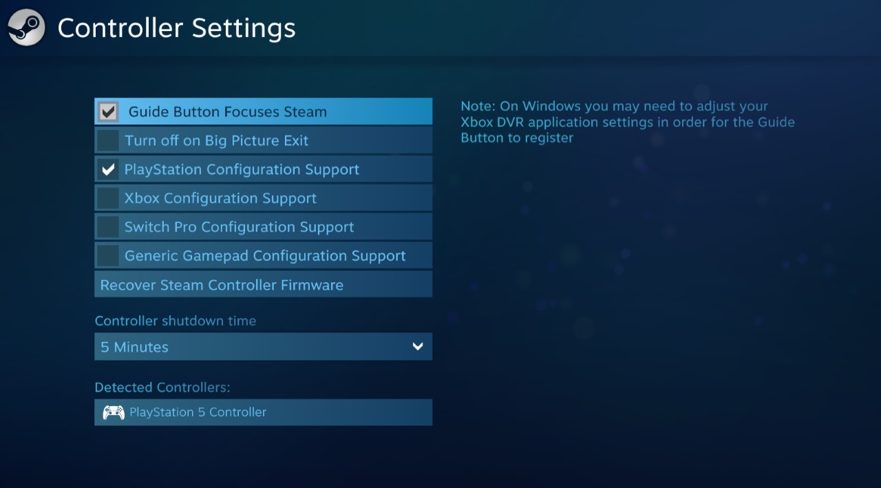 PlayStation DualSense PC settings